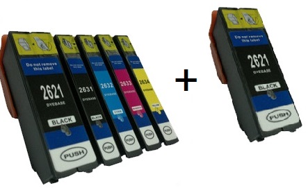Compatible Epson 26XL High Capacity Ink Cartridges Full Set of 5 T2621/T2631/T2632/T2633/T2634 + EXTRA BLACK